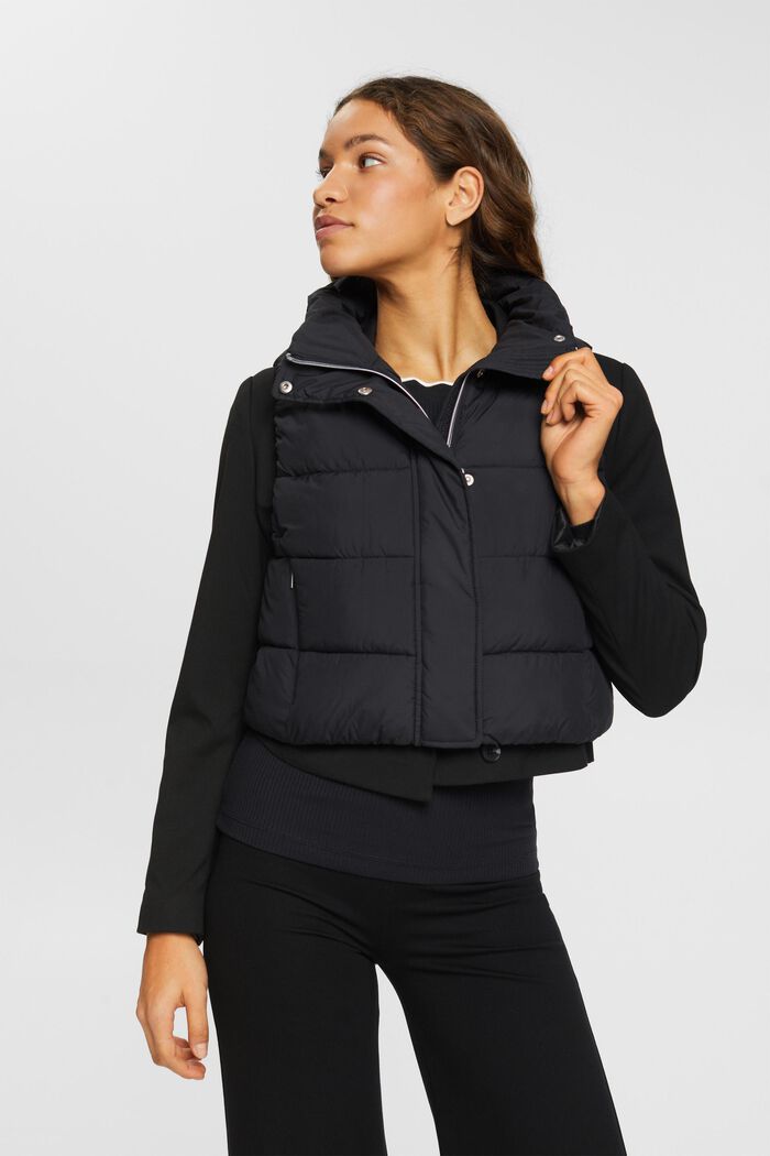 Cropped, quilted body-warmer, BLACK, detail image number 0