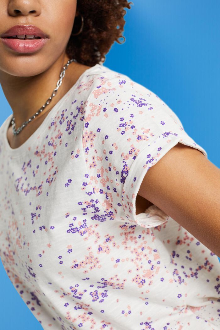 Cotton t-shirt with floral print, OFF WHITE, detail image number 2