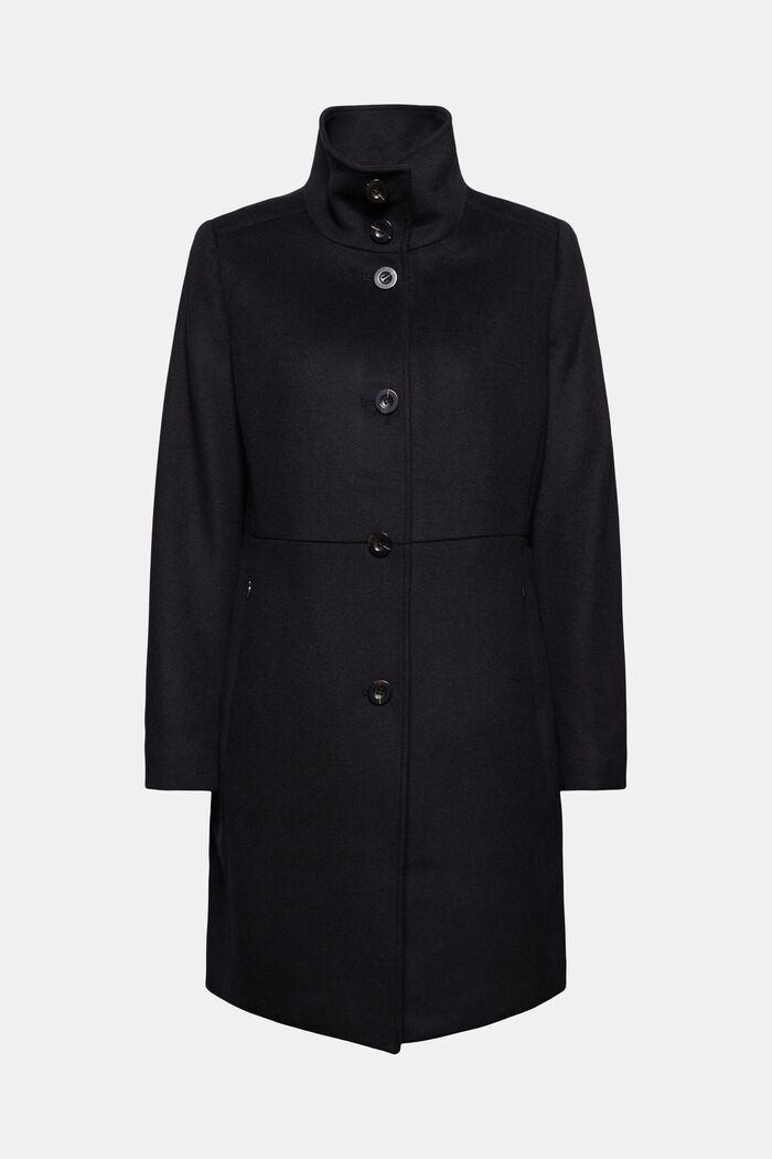 Made of blended wool: Coat with a stand-up collar