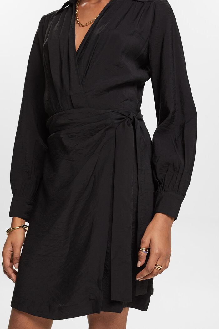 Crinkled Wrap Mini Dress, BLACK, detail image number 2