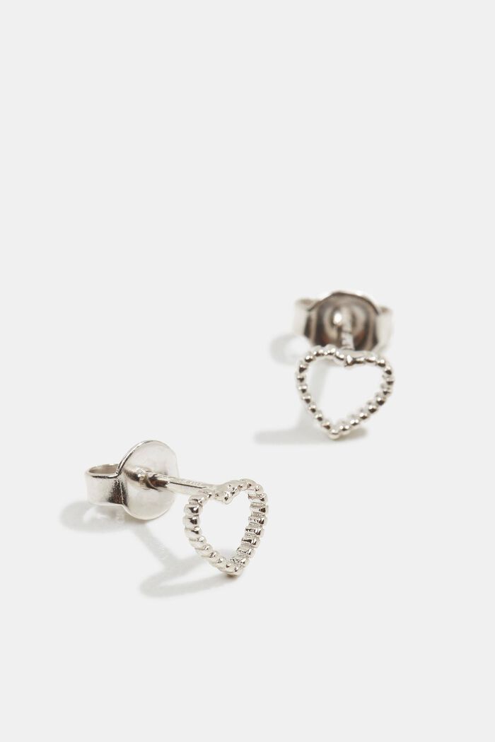 Heart-shaped stud earrings in sterling silver, SILVER, overview