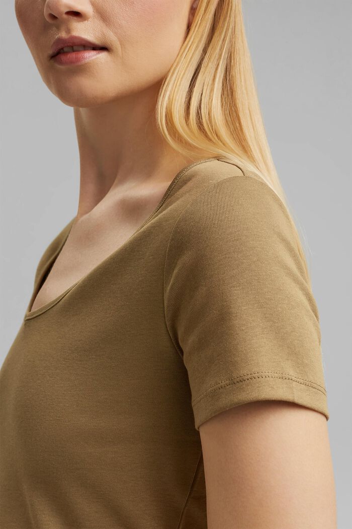 Basic V-neck T-shirt in organic cotton, LIGHT KHAKI, detail image number 2