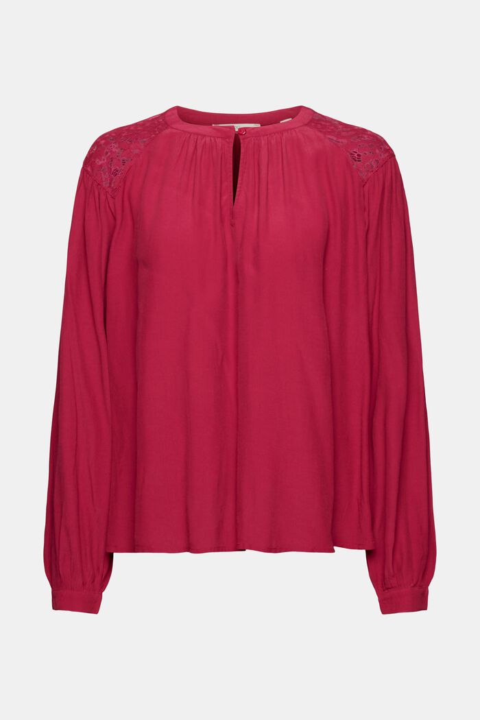 Blouse with lace detail, CHERRY RED, detail image number 6