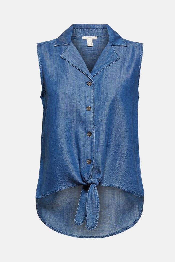 Made of TENCEL™: blouse top in a denim look, BLUE MEDIUM WASHED, detail image number 0