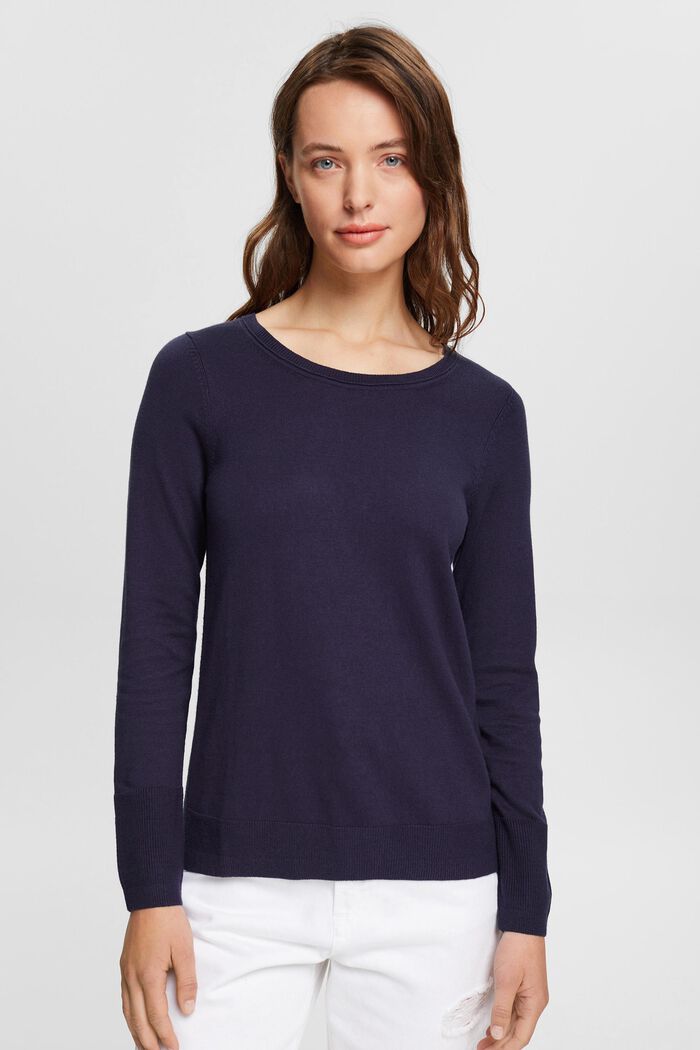 Jumper with a high-low hem, organic cotton blend, NAVY, detail image number 4