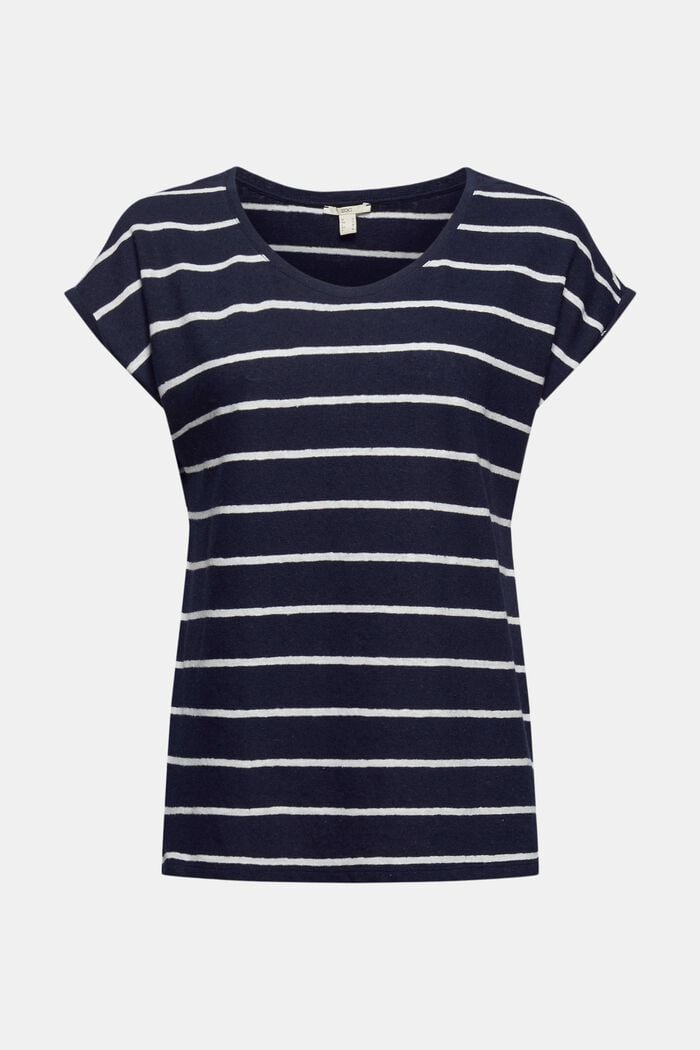 Linen blend: T-shirt with stripes, NAVY, overview