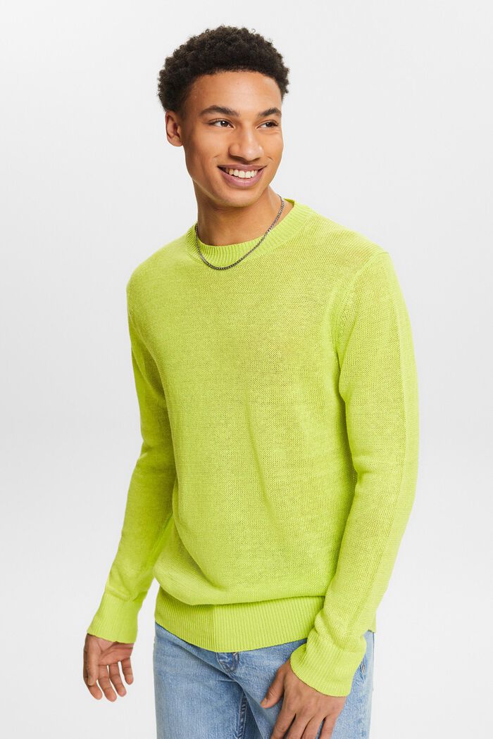 Linen Crewneck Sweater, LIME GREEN, detail image number 0
