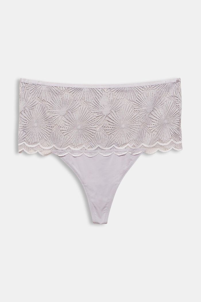 Made of recycled material: High-waisted thong with lace, LIGHT BLUE LAVENDER, overview