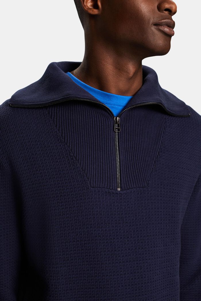 Structured Cotton Troyer Sweater, NAVY, detail image number 3