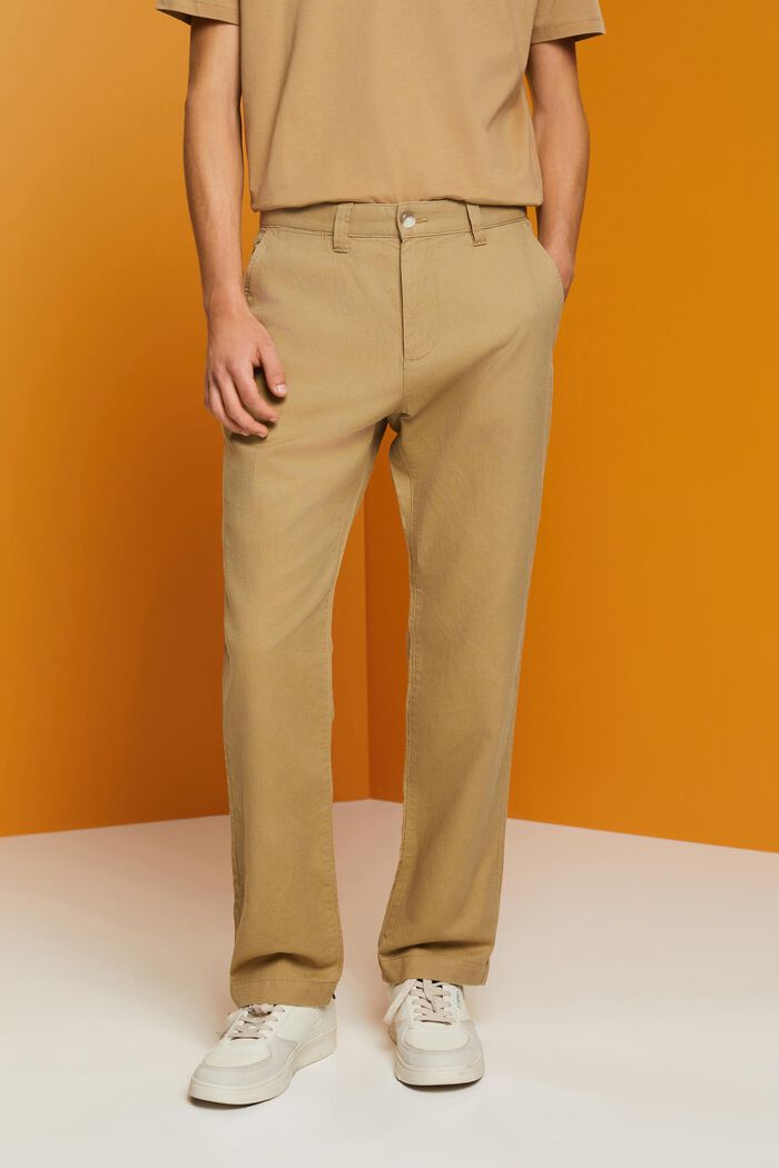 Cotton and linen blended trousers, KHAKI BEIGE, detail image number 0