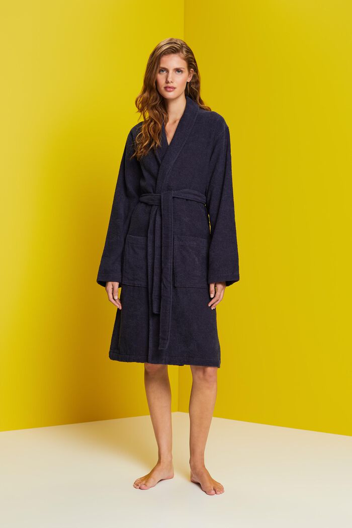 Unisex bathrobe, 100% cotton, NAVY BLUE, detail image number 1