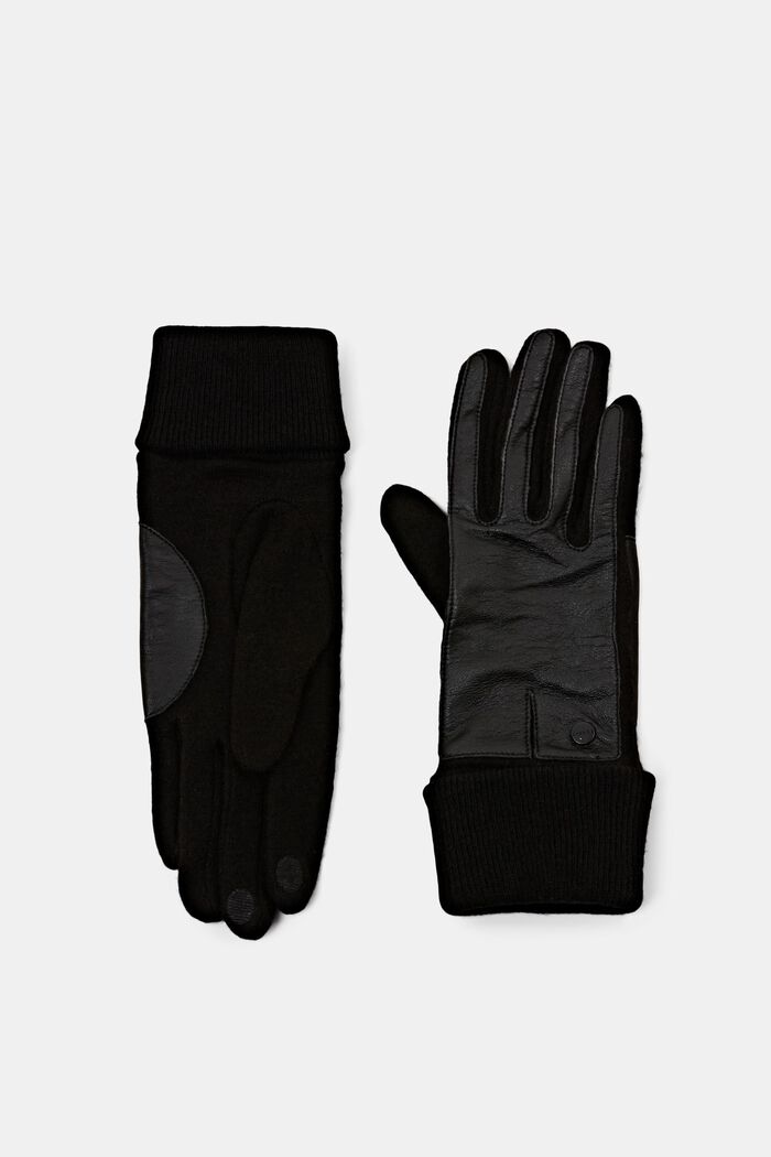 Wool blend gloves with leather trim