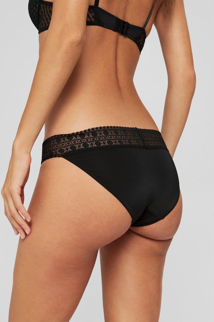 Recycled: double pack of microfibre briefs trimmed with lace, BLACK, detail image number 3