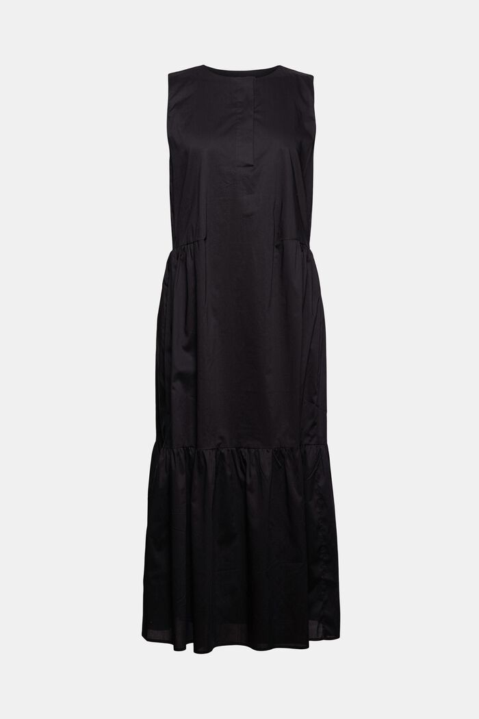 Sleeveless flounce midi dress made of cotton, BLACK, detail image number 7