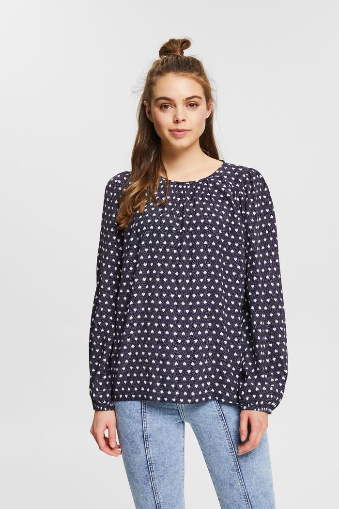 Blouse with an all-over print, NAVY, overview