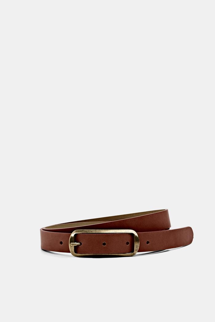 Leather belt with a square buckle, RUST BROWN, detail image number 0