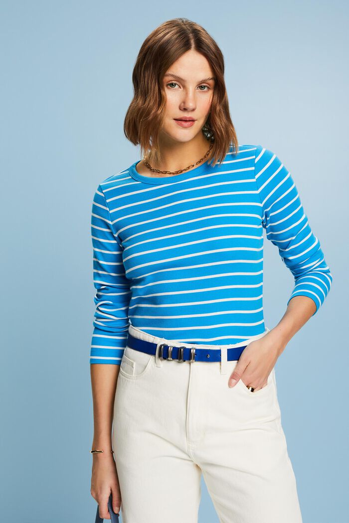 Striped Rib-Knit Top, BLUE, detail image number 0