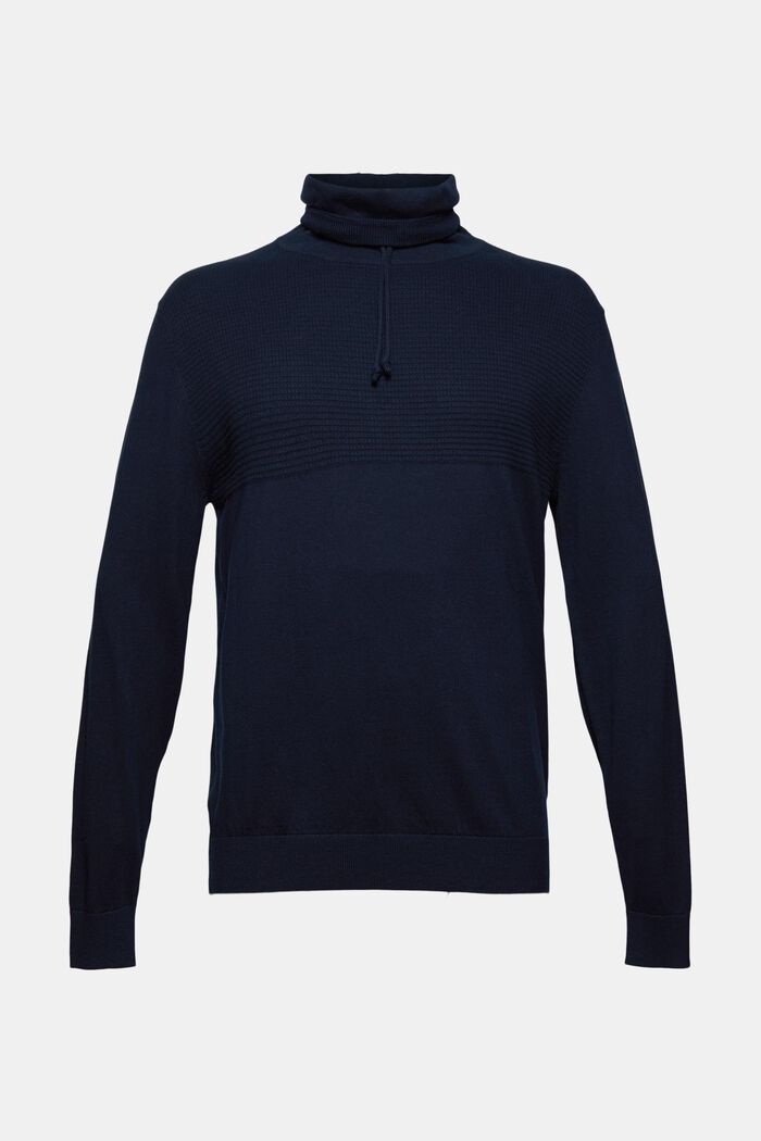 Cashmere blend: jumper with a drawstring collar, NAVY, detail image number 6
