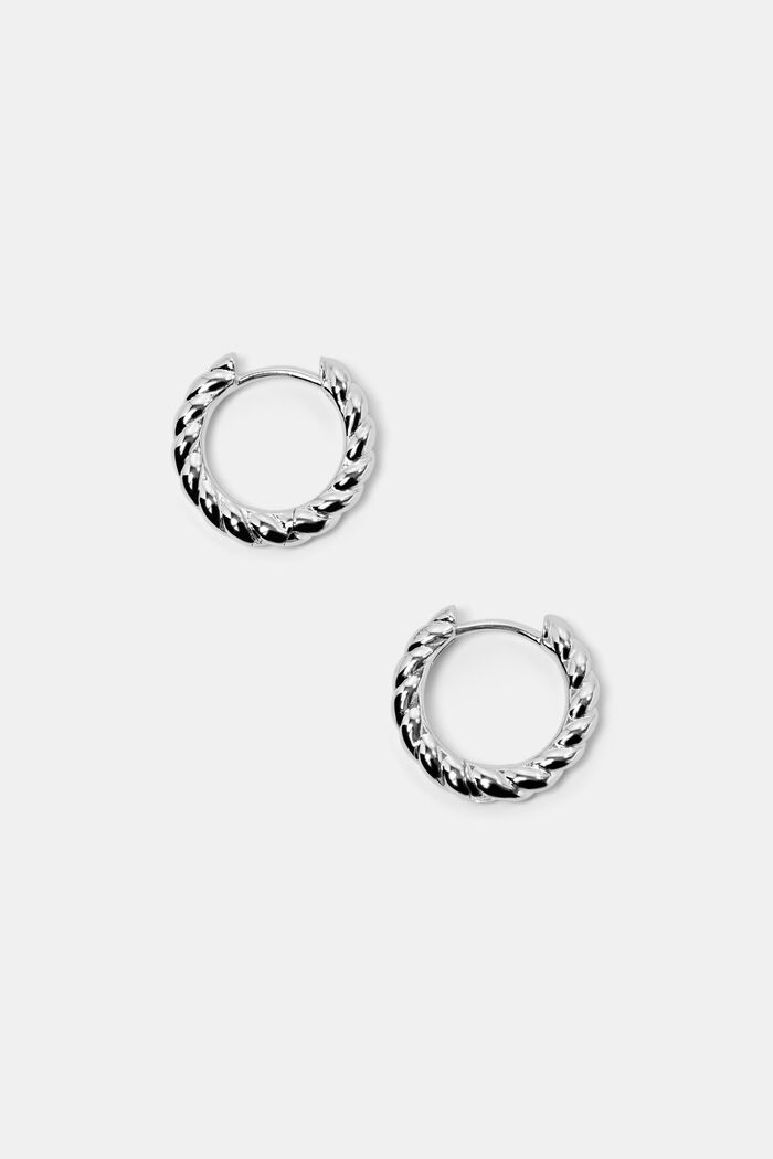 Twisted Sterling Silver Hoop Earrings, SILVER, detail image number 0