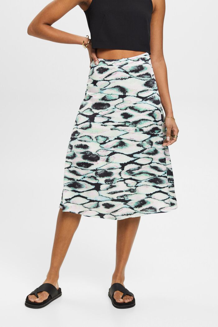 Satin skirt with all-over print, EMERALD GREEN, detail image number 0