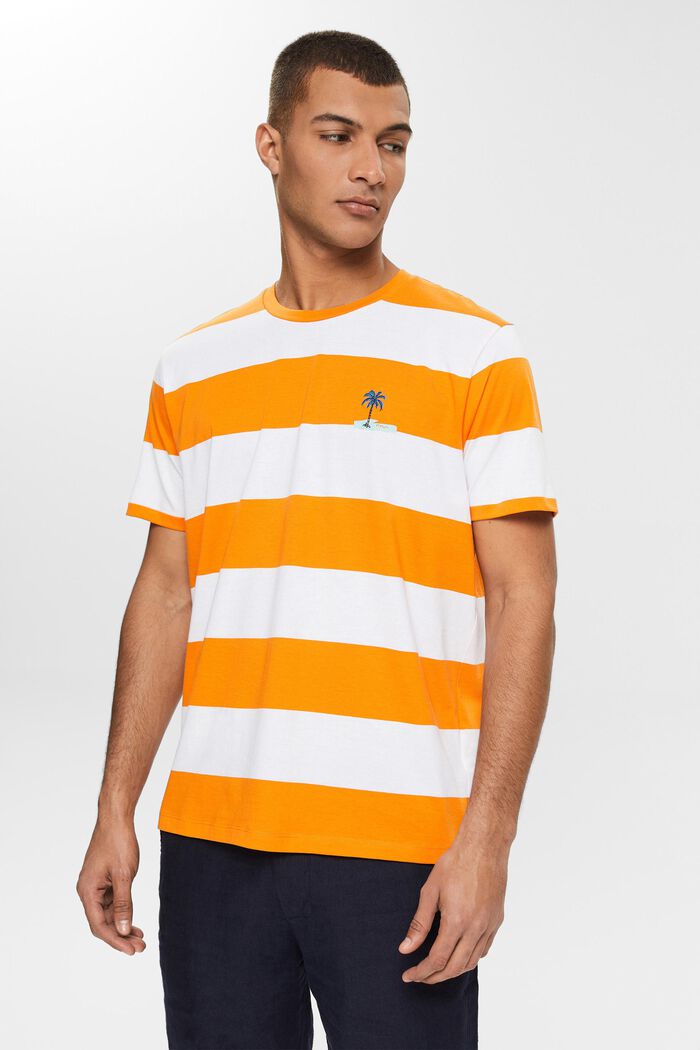 Jersey T-shirt with stripes and a print, ORANGE, detail image number 1