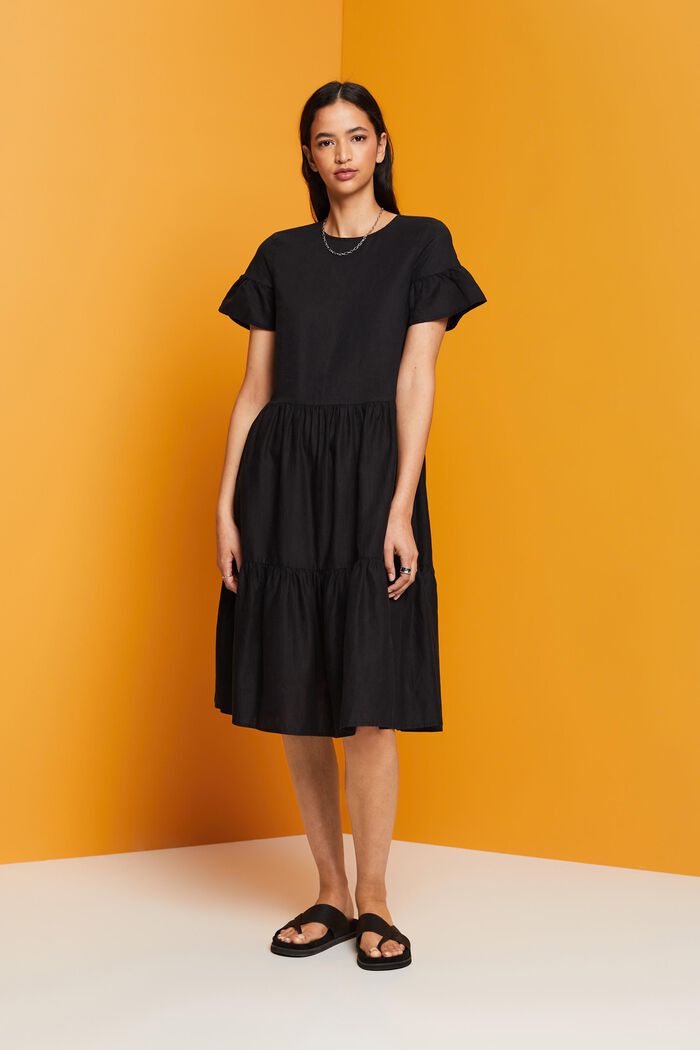 Midi dress, cotton-linen blend, BLACK, detail image number 5