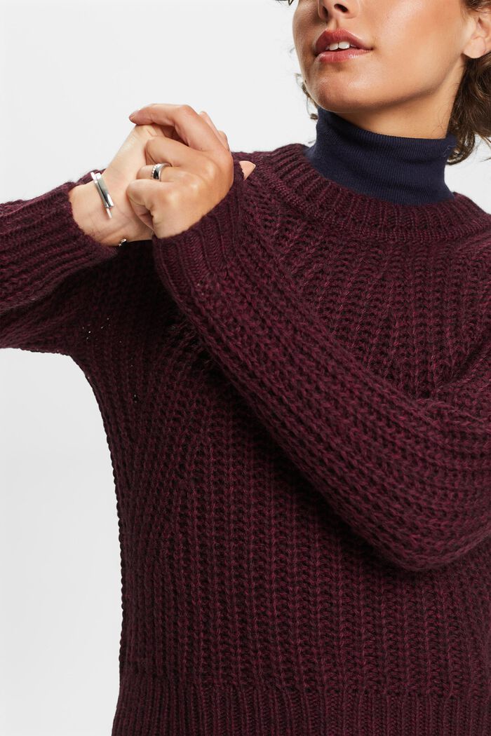 Rib Knit Sweater, AUBERGINE, detail image number 2