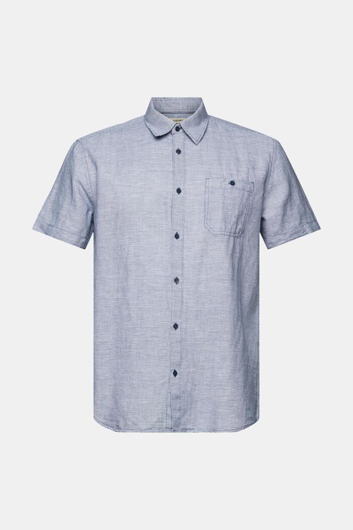 Blended linen dogstooth short-sleeved shirt, BLUE, detail image number 7