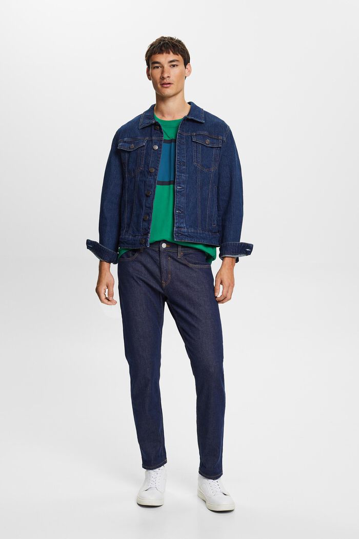 Jeans trucker jacket, stretch cotton, BLUE DARK WASHED, detail image number 0