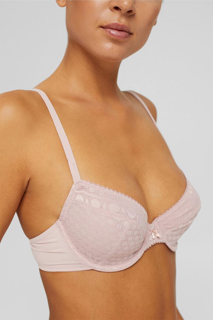 Lace underwire bra, OLD PINK, overview