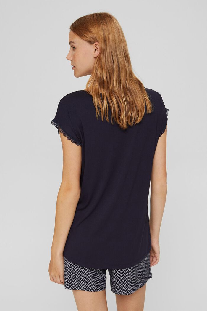 Pyjama top with lace, LENZING™ ECOVERO™, NAVY, detail image number 2