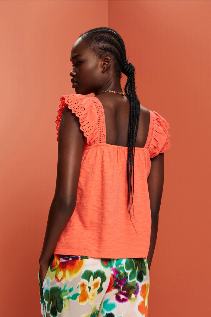 Jersey t-shirt with embroidered sleeves, CORAL ORANGE, detail image number 3