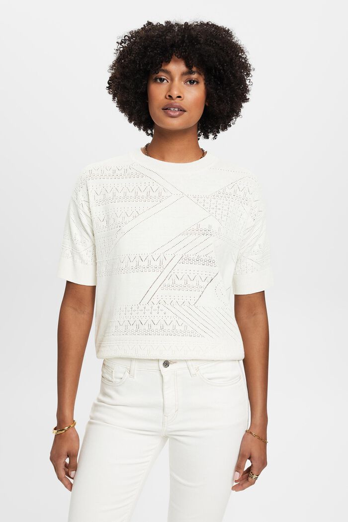 Short-sleeved linen blend sweater, WHITE, detail image number 0