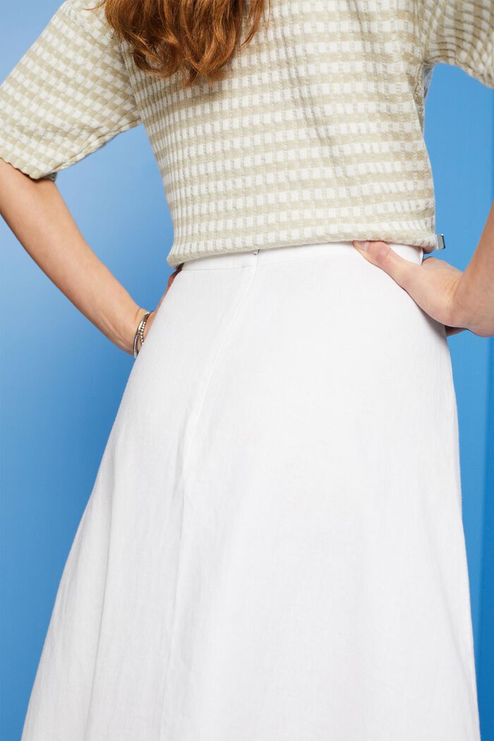Midi skirt with belt, 100% linen, WHITE, detail image number 4