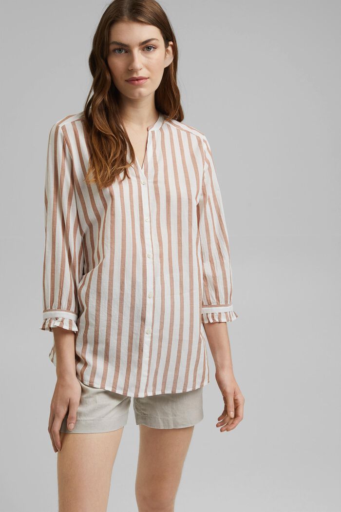Lightweight striped blouse, 100% organic cotton, CARAMEL, detail image number 0