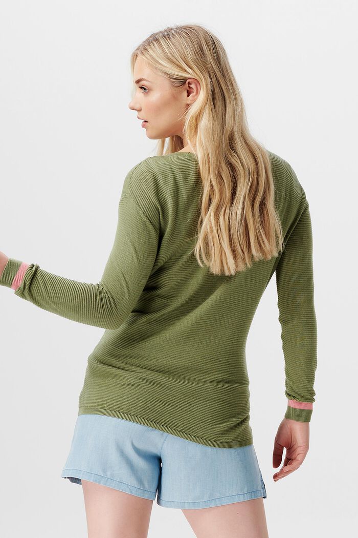 Textured sweater with striped details, REAL OLIVE, detail image number 1