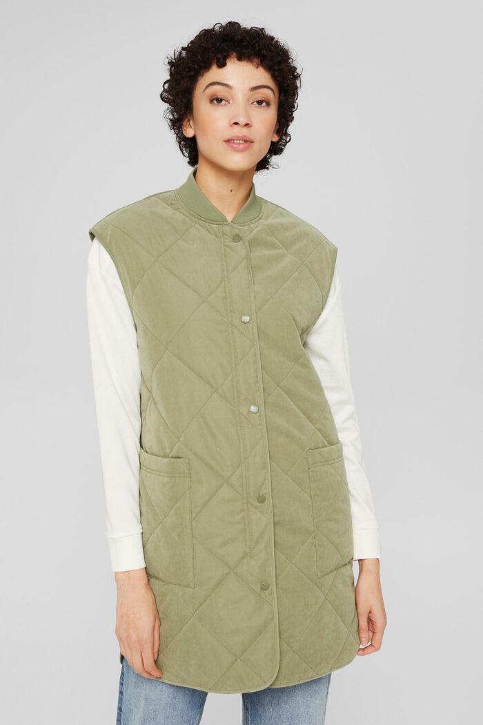Made of recycled material: Quilted body warmer with zip, LIGHT KHAKI, overview