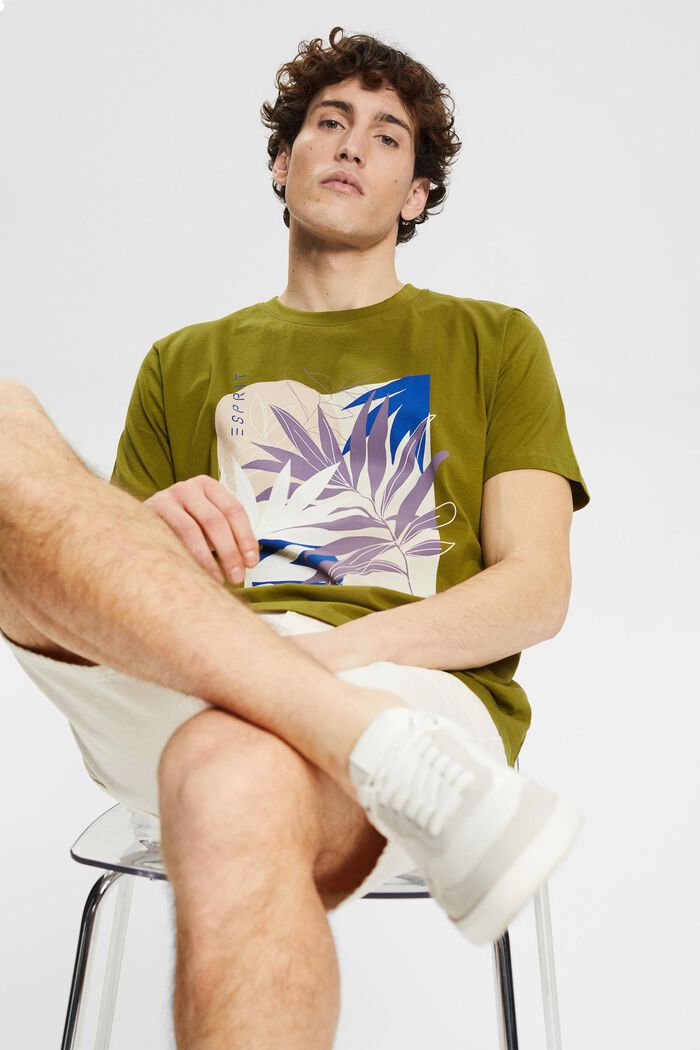 Jersey T-shirt with a plant print, LEAF GREEN, detail image number 4