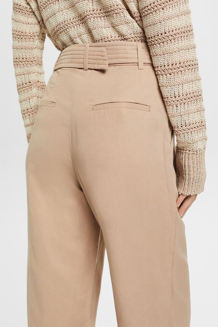 High-rise wide leg linen blend trousers with belt, TAUPE, detail image number 4