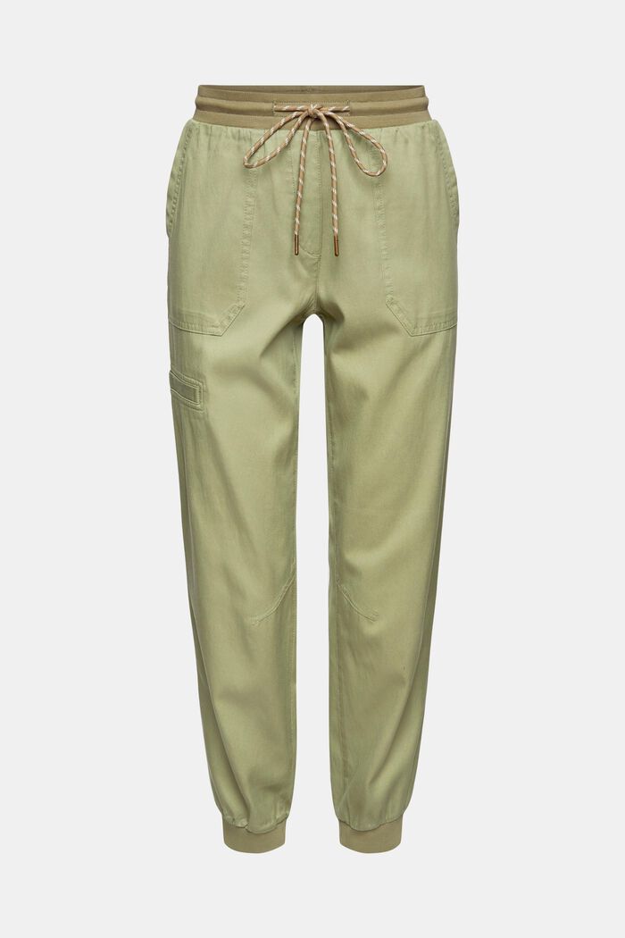 Containing TENCEL™: trousers in a tracksuit bottom style, LIGHT KHAKI, overview