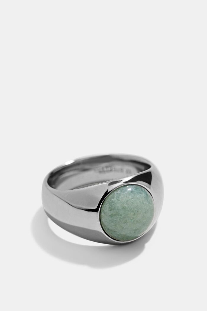 Ring with gemstone in stainless steel