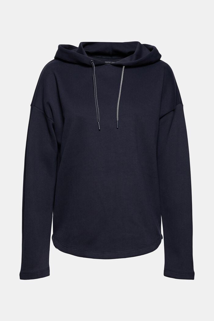 Sweatshirt hoodie, organic cotton blend, NAVY, overview