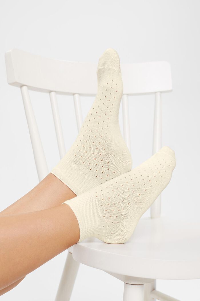 2-pack of lace pattern socks, wool blend, CREAM, detail image number 3