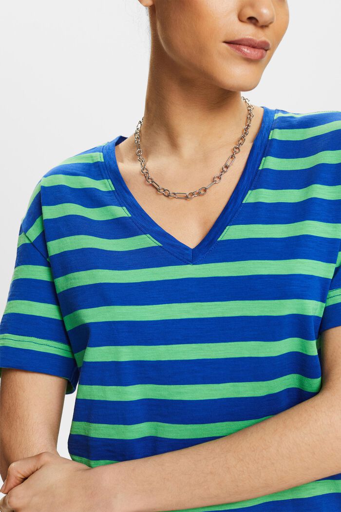 Striped V-Neck T-Shirt, BRIGHT BLUE, detail image number 3