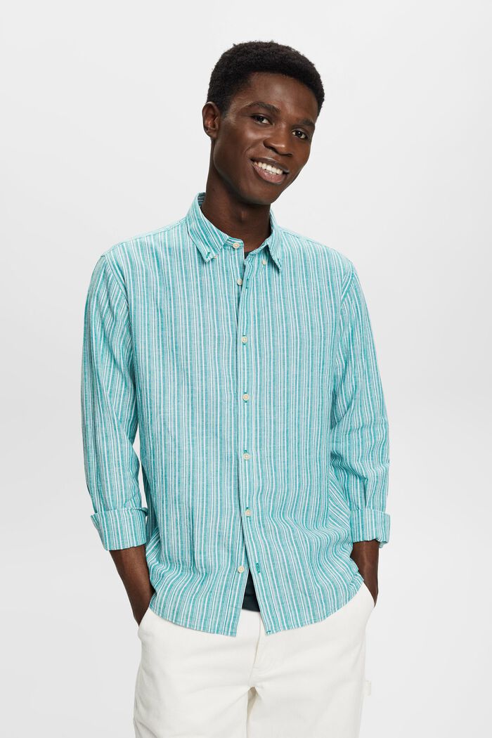 Striped shirt with linen, EMERALD GREEN, detail image number 0