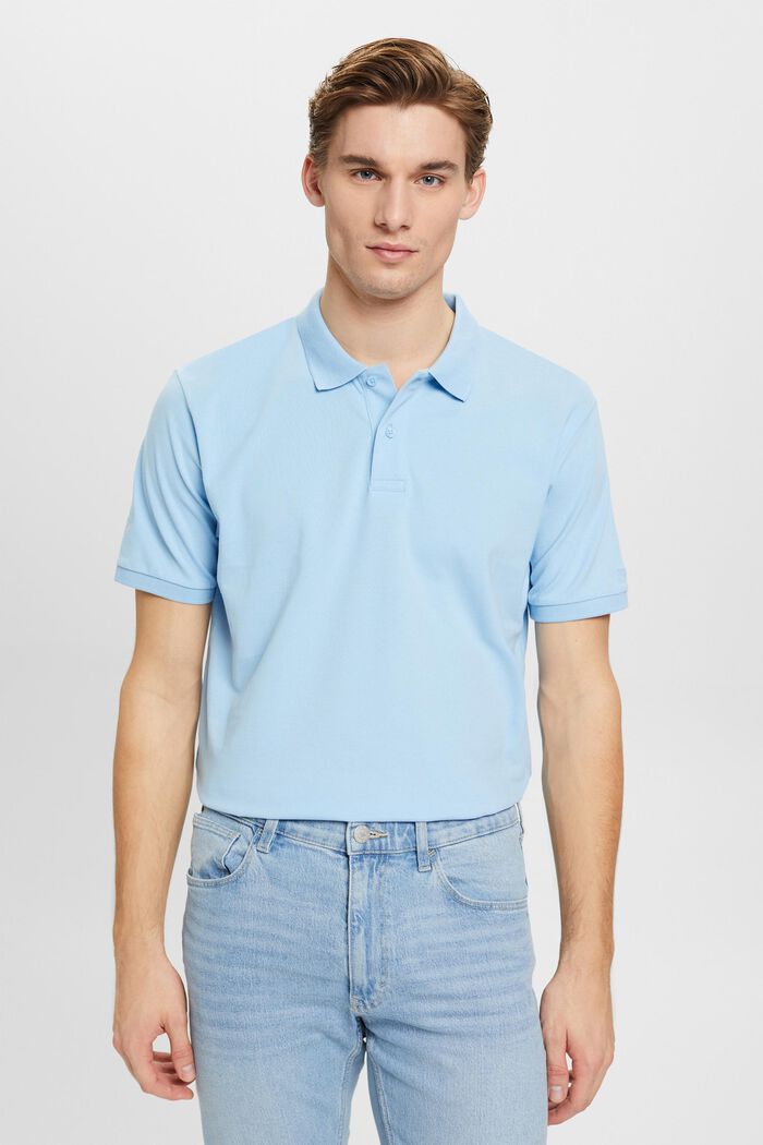 Slim fit cotton pique polo shirt, LIGHT BLUE, detail image number 0