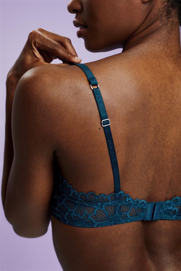 Padded Underwire Lace Bra, PETROL BLUE, detail image number 1
