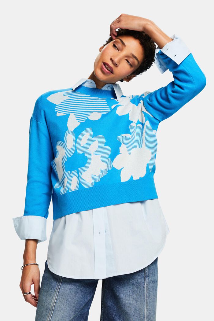 Jacquard Cotton Sweatshirt, BLUE, detail image number 4