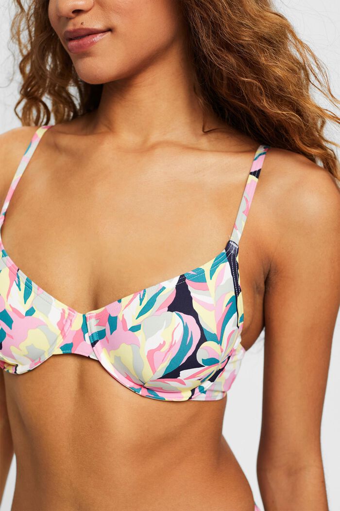 Bikini top with floral print, NAVY, detail image number 1