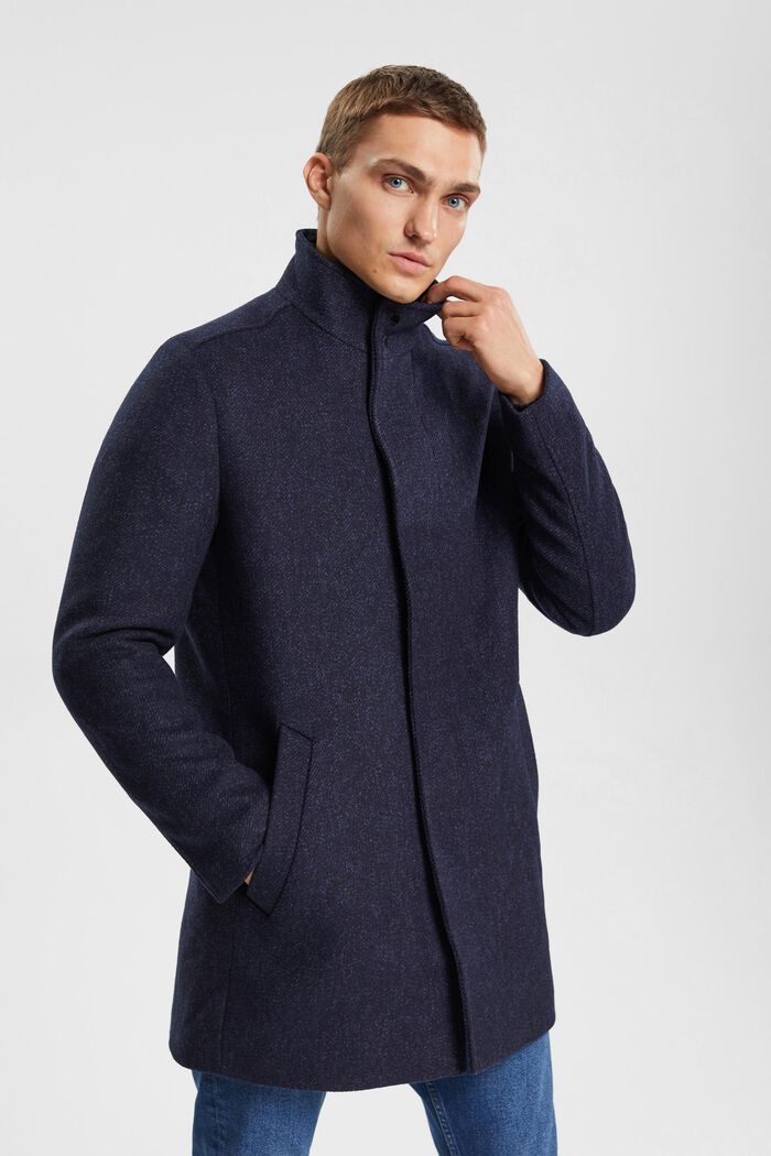 Padded wool blend coat with detachable lining, DARK BLUE, detail image number 0